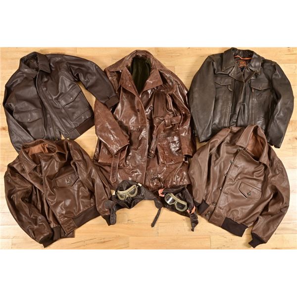Collection of Leather Flight Jackets and Caps