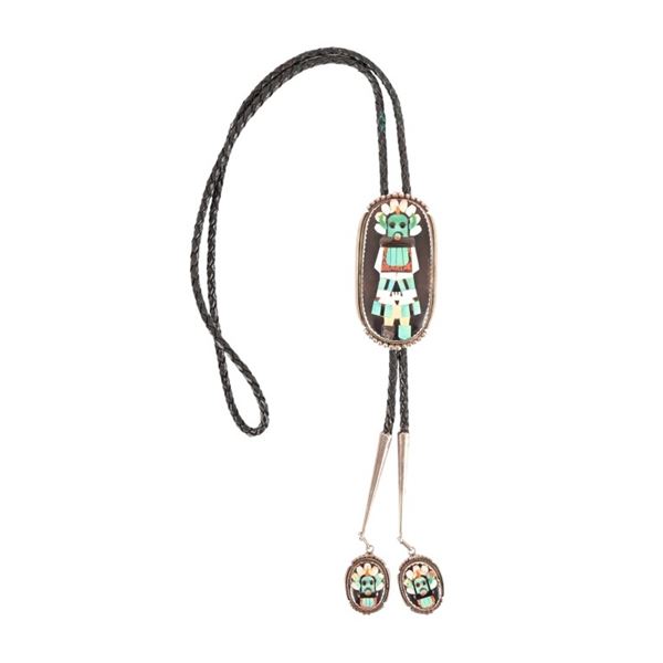 Zuni Marked Multi-Stone Silver Bolo Tie