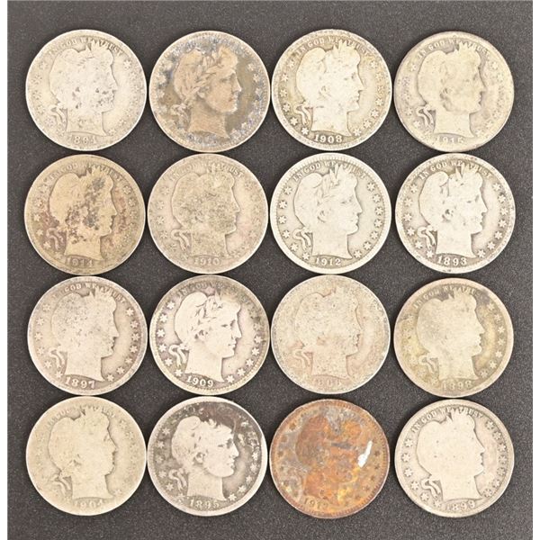 Collection of (16) U.S. Barber Quarters