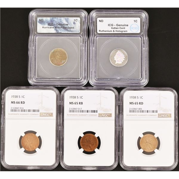 Collection of (5) Graded Wheat Pennies