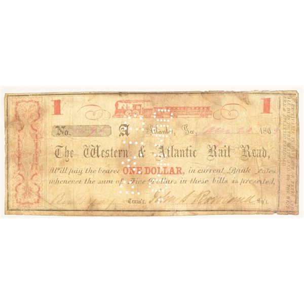 1862 Western & Atlantic Railroad $1 Note