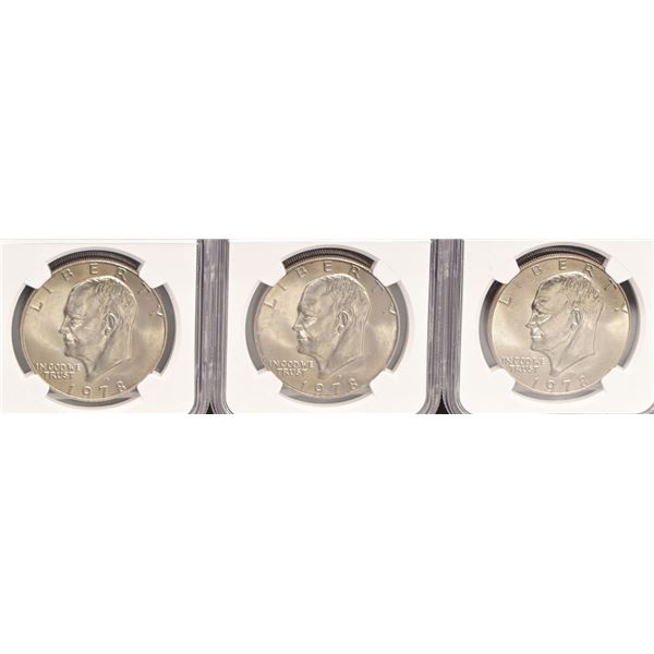 (3) 1978-D Eisenhower Silver Dollars NGC MS65