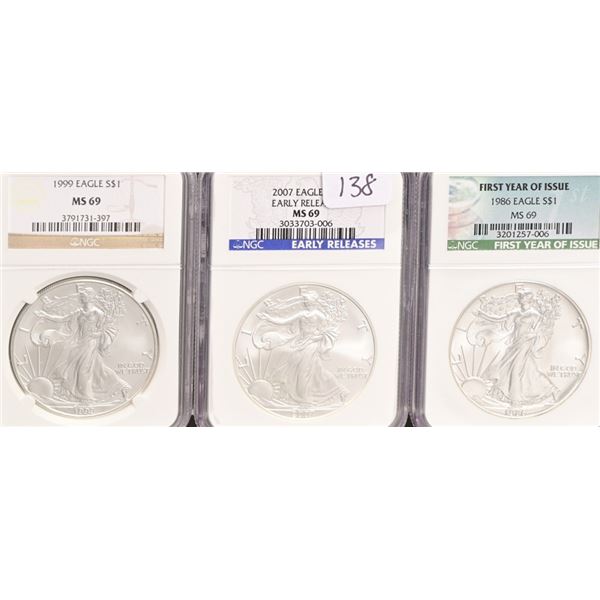 Collection (3) Silver American Eagles NGC Graded