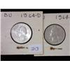 Image 1 : 2-1964-D Silver Washington Quarters (UNC)