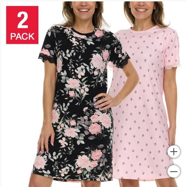 FN by Flora Nikrooz 2 Pack Sleep Dress With Side Slits and Lace, Size X-Large