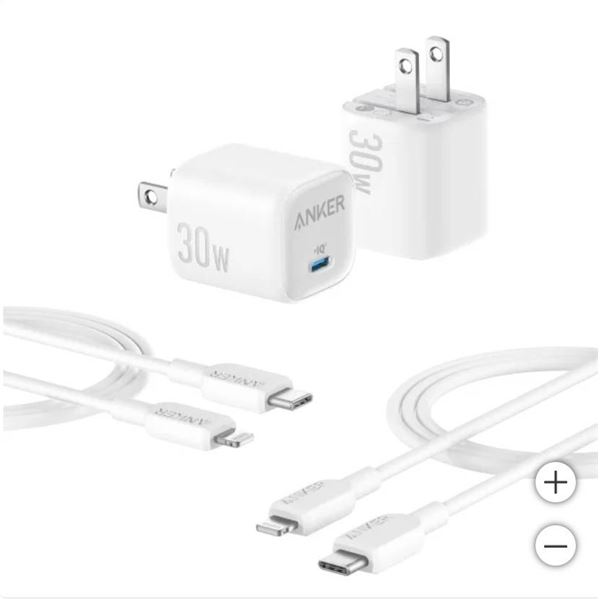 Anker 30W Fast Charging Kit with GaN Technology and 2 Lightning Cables for iPhone 8-14/SE