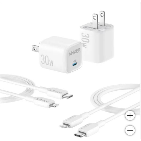 Anker 30W Fast Charging Kit with 2 Lightning Cables for iPhone 8-14 / SE