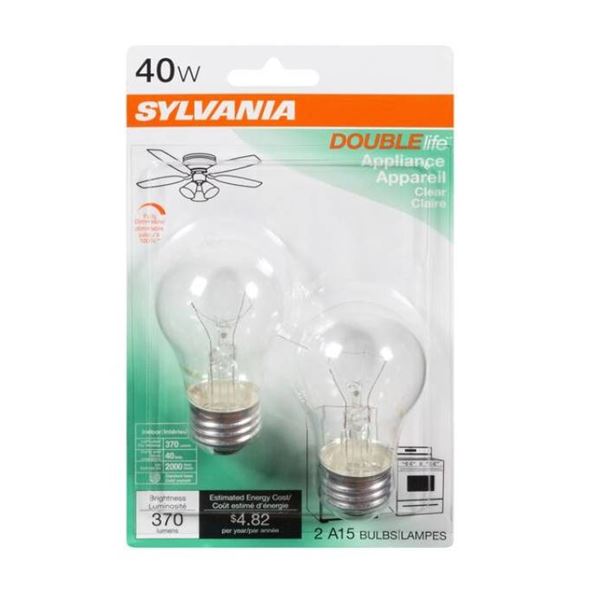 Sylvania 2 Pack 40W Double Life A15 Appliance Light Bulbs, Lot of 5