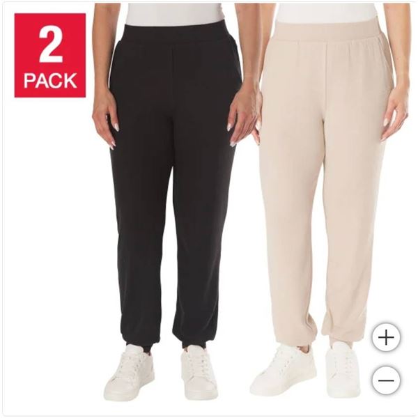 Lazypants Women’s High Waist Joggers, Size XS, 2-Pack, Black and Beige