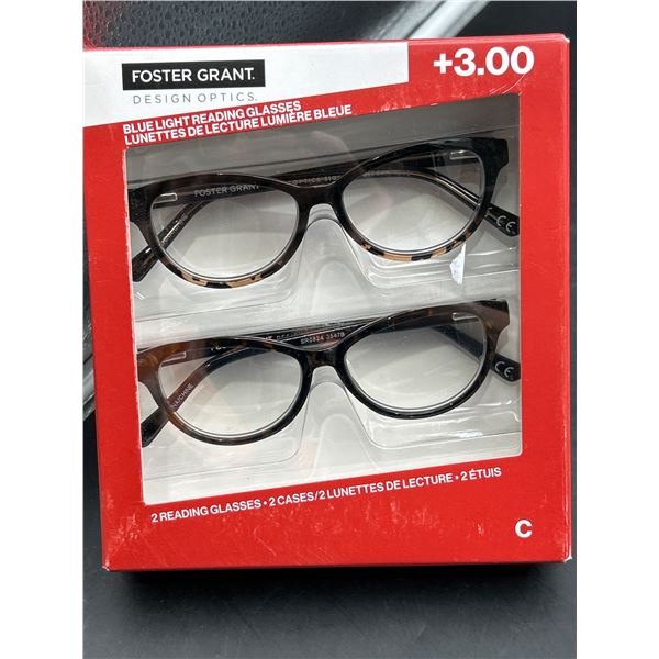 Foster Grant Design Optics Blue Light Reading Glasses +3.00, Set of 2