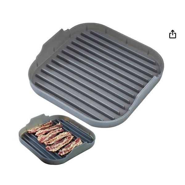 Microwave Bacon Cooker, 9.8×9.8x2inch Food-Grade Silicone Microwave Bacon Tray with Grooves