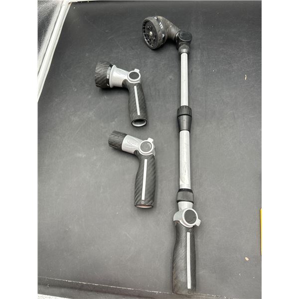 Lot of 3 Adjustable Garden Hose Spray Nozzles with Telescopic Wand