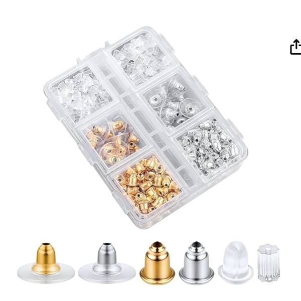 500pcs Earring Backs for Studs, 6 Styles Clear Silicone & Metal Earrings Backs Safety Back Soft Earr
