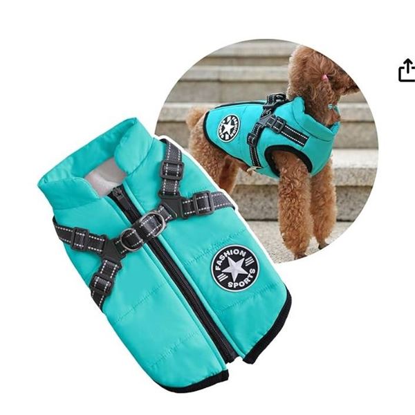 Teal 2XL Pet Vest With Zipper And Harness Design