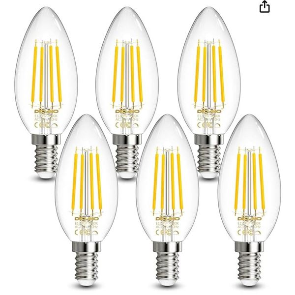 DiCUNO E12 EB C35 LED Bulb Set, Model E12-C35-4W-WW, 4W, 2700K Warm White