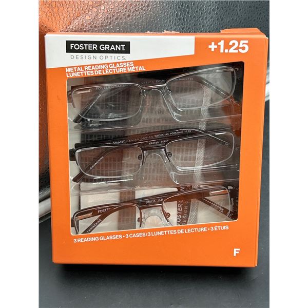 Foster Grant Design Optics +1.25 Metal Reading Glasses, Set of 3
