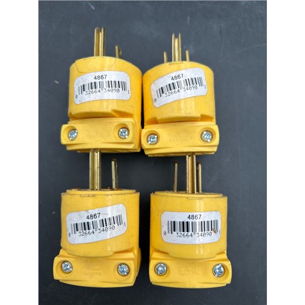 Lot of 4 Yellow Electrical Connectors, Model 4867, 3-Prong Design