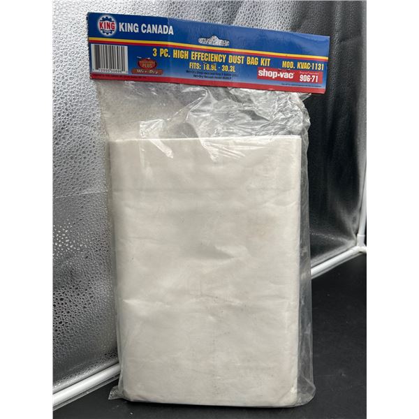 King Canada 3 Pc High Efficiency Dust Bag Kit, Model KWC-1139