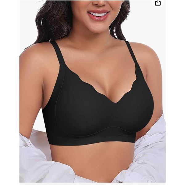 Ganado Scalloped Wireless Bras for Women No Underwire Seamless Bra Padded Full Coverage Comfortable 