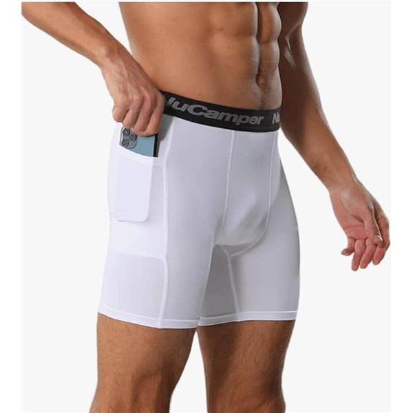 NuCamper Men’s Compression Shorts Underwear  with Pocket, Black, Size M