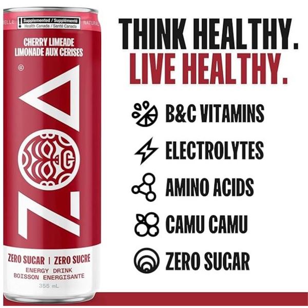 12-Pack of Zoa Cherry Limeade Zero Sugar Energy Drink,