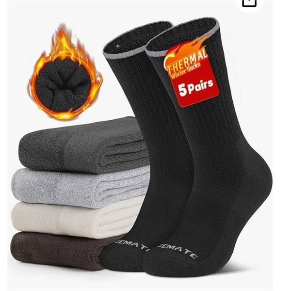 CLOSEMATE Mens Thermal Winter Crew Socks for Boots 5 Pairs Thick and Warm for Cold Weather Work Hiki