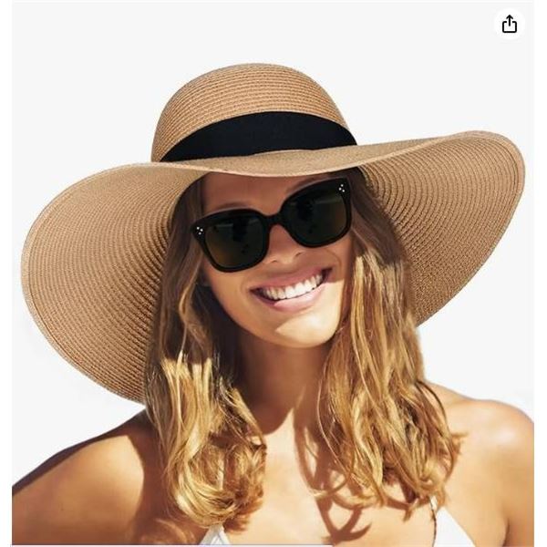 Furtalk Sun Hat with Black Ribbon, Medium/Large, 90 Percent Paper, 10 Percent Polyester