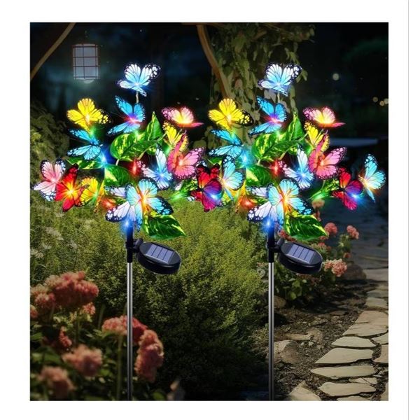 Fots 2-Pack Solar Butterfly Stake Lights With Waterproof Solar Panel