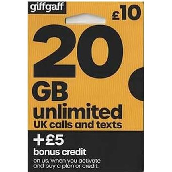 20 Giffgaff SIMs Featuring 20 GB Data and Unlimited Calls and Texts