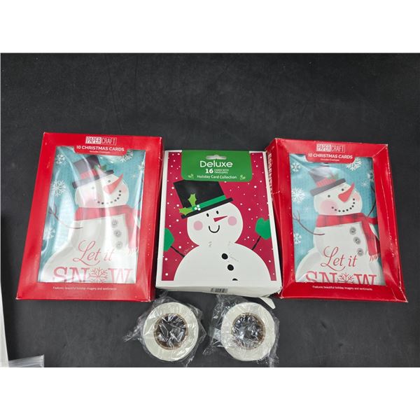 Christmas Themed Snowman Holliday Cards and Decorative Sticker Rolls Set