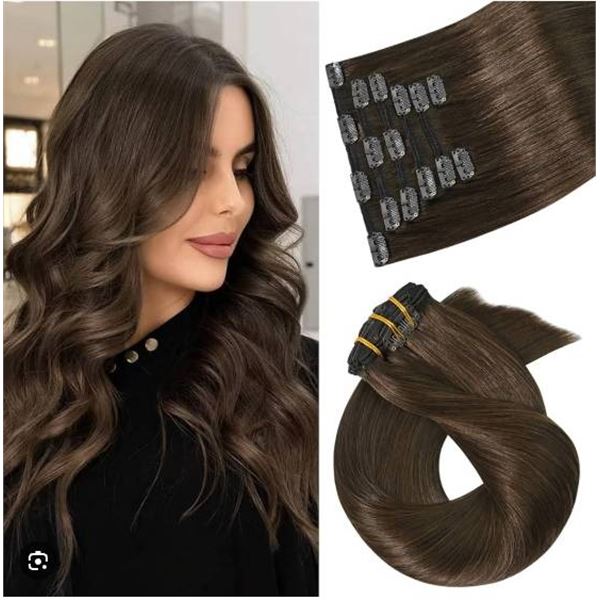 Alison Clip-In Hair Extensions – 100% Human Hair, Brown