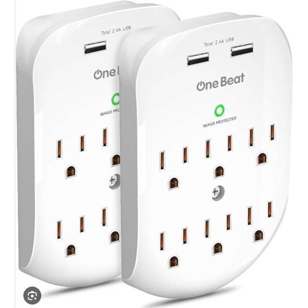 One Beat 2-Pack Power Outlet Extender with USB Ports