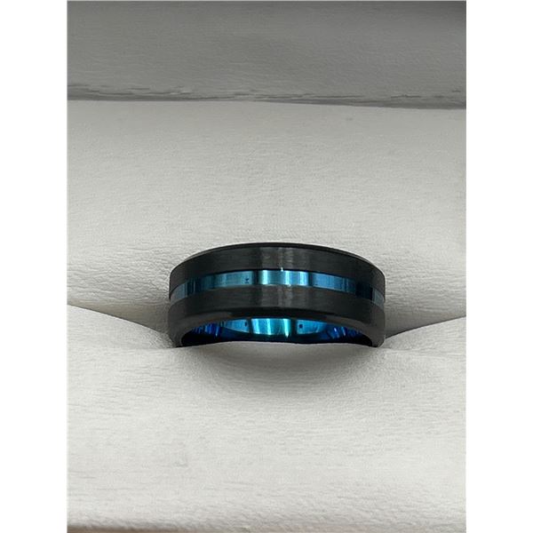 Men’s Tungsten Carbide Ring With Black and Blue Accents