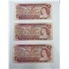 Image 1 : Three Vintage  1974 Canadian $2 Banknotes