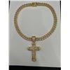 Image 1 : Gold-Tone Cuban Link Chain Necklace with Cross Pendant and Rhinestones