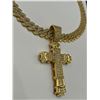 Image 4 : Gold-Tone Cuban Link Chain Necklace with Cross Pendant and Rhinestones