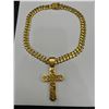 Image 5 : Gold-Tone Cuban Link Chain Necklace with Cross Pendant and Rhinestones