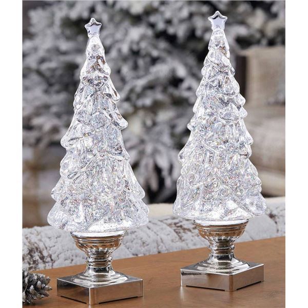 Pack of 2 Lighted Glitter Trees With LED Lighting
