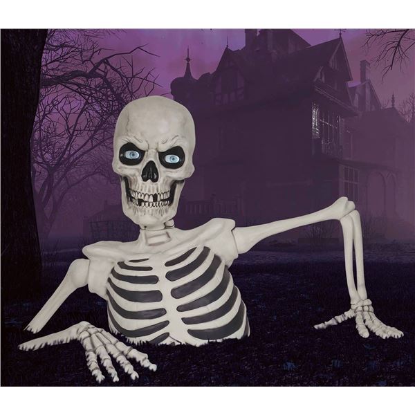 Halloween Ground Breaking Skeleton With Posable Arms and LED Eyes, 62 Inches Tall