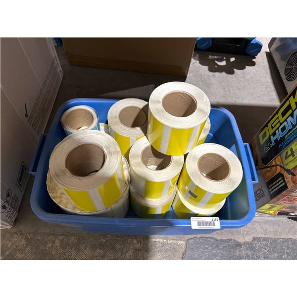 Bulk Lot of Rolls of Yellow and White Adhesive Labels for Industrial Use