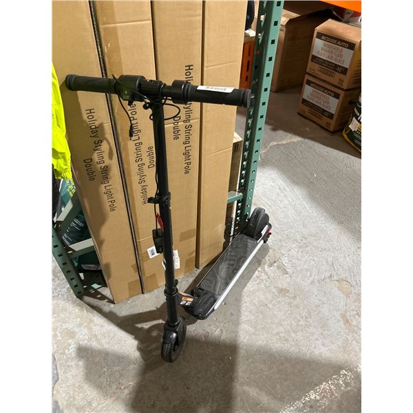 Black Foldable Electric Scooter with Charging Cord and Rear Brake