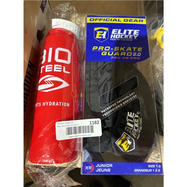 Biosteel Red Sports Hydration Bottle and Elite Hockey Pro-Skate Guard 2.0 Combo