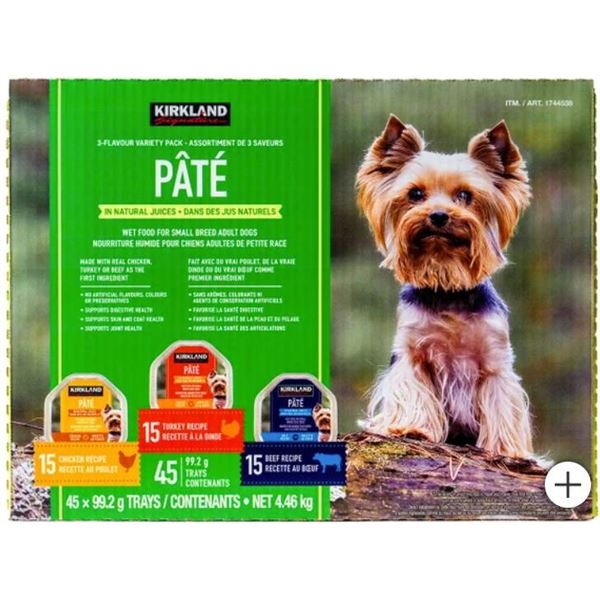 Kirkland Signature Wet Dog Food, Pâté Variety Pack, 45 x 99 g