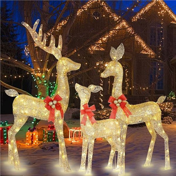 58-Inch, 46-Inch, and 42-Inch 3-Piece Christmas Deer Family Decorations Set (Colorful)
