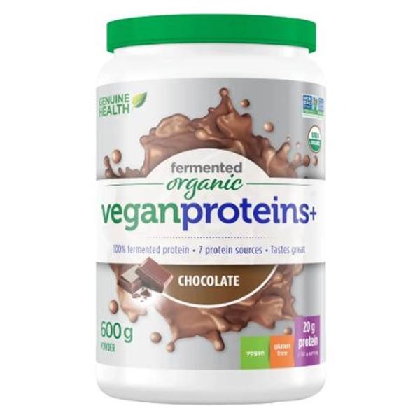 Genuine Health Fermented Organic Vegan Proteins+ Chocolate 600 g Drink Mix Powder