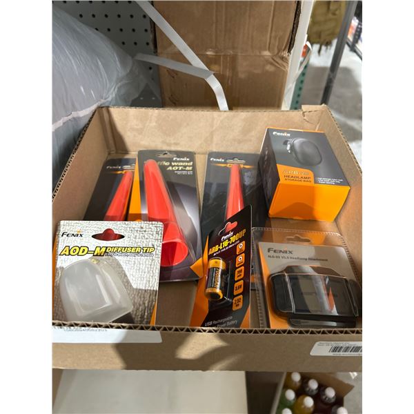 Box Lot of  Assorted Fenix LED Accessories: Traffic Wands, Headlamp Storage Bag, Diffuser Tip, and H