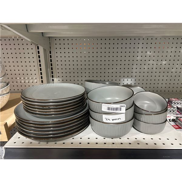 24-Piece Gray Ceramic Dishware Set with Ribbed Design