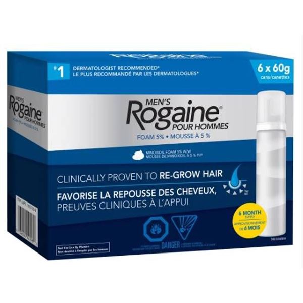 Men’s Rogaine Foam 5 Percent, 6 x 60 g Cans for Hair Regrowth
