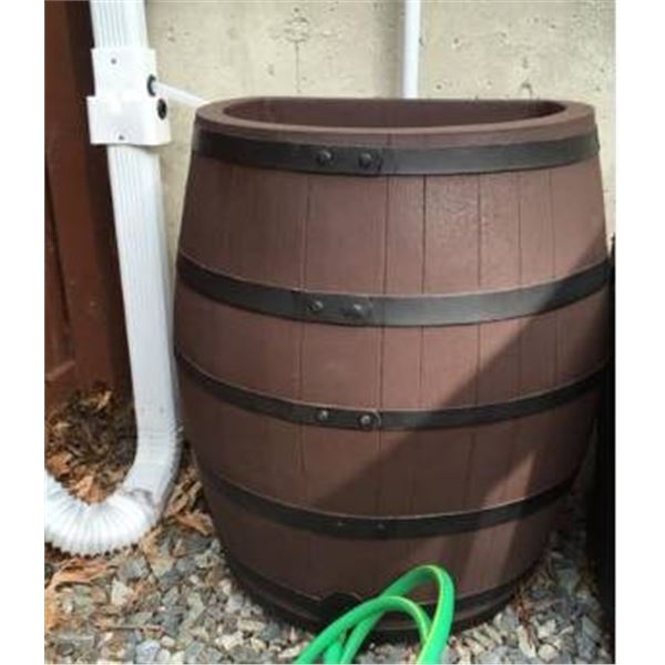 Half-Barrel Style Rain Barrel with Hose and Installation Guide