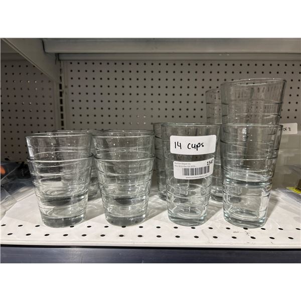 Lot of 14 Clear Glass Drinking Cups with Stackable Design